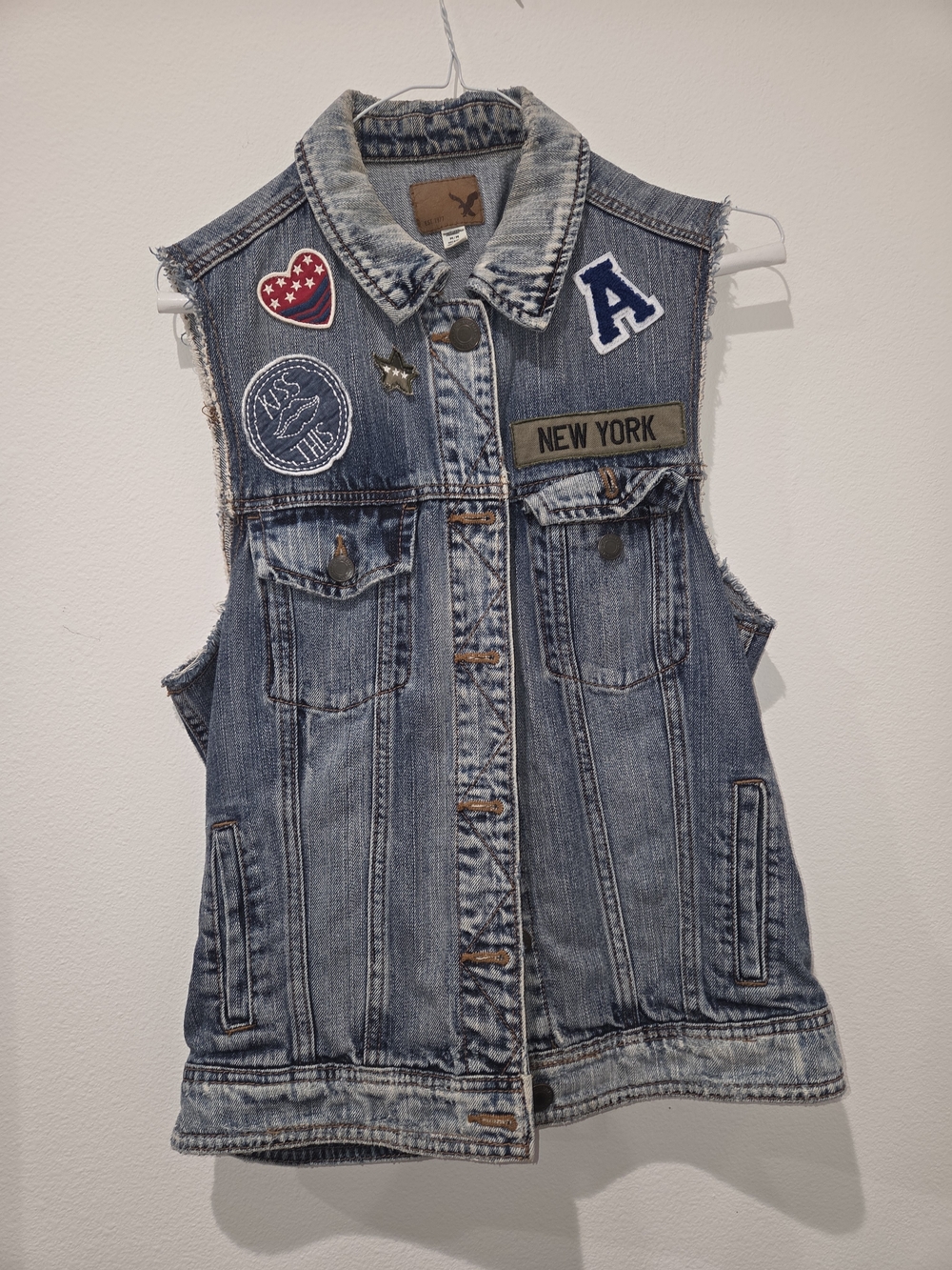 American Eagle Outfitters Denim Vest with Patches - Blue